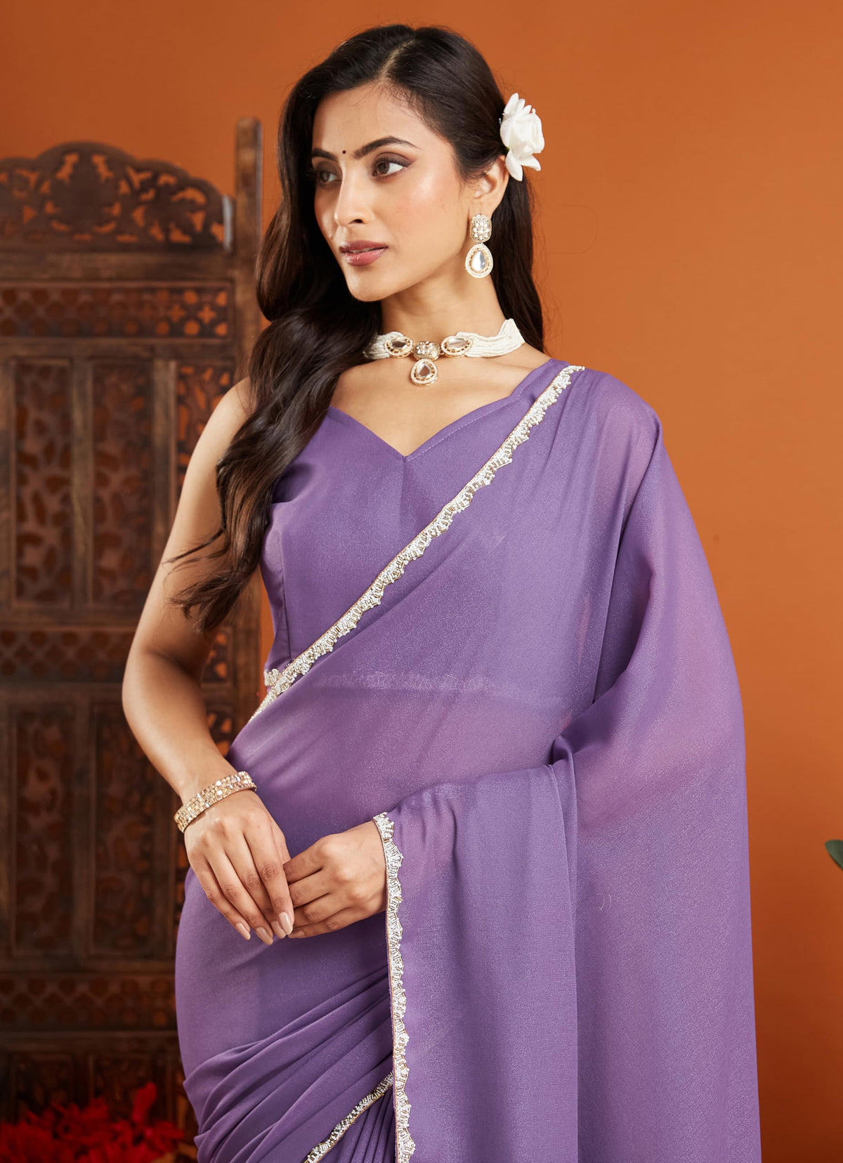 Vasthrlay Ethnic Lavender Saree with decorative border design