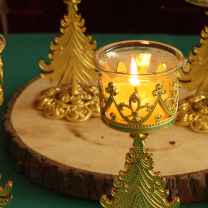 TIED RIBBONS Set of 4 Christmas Candle Holder