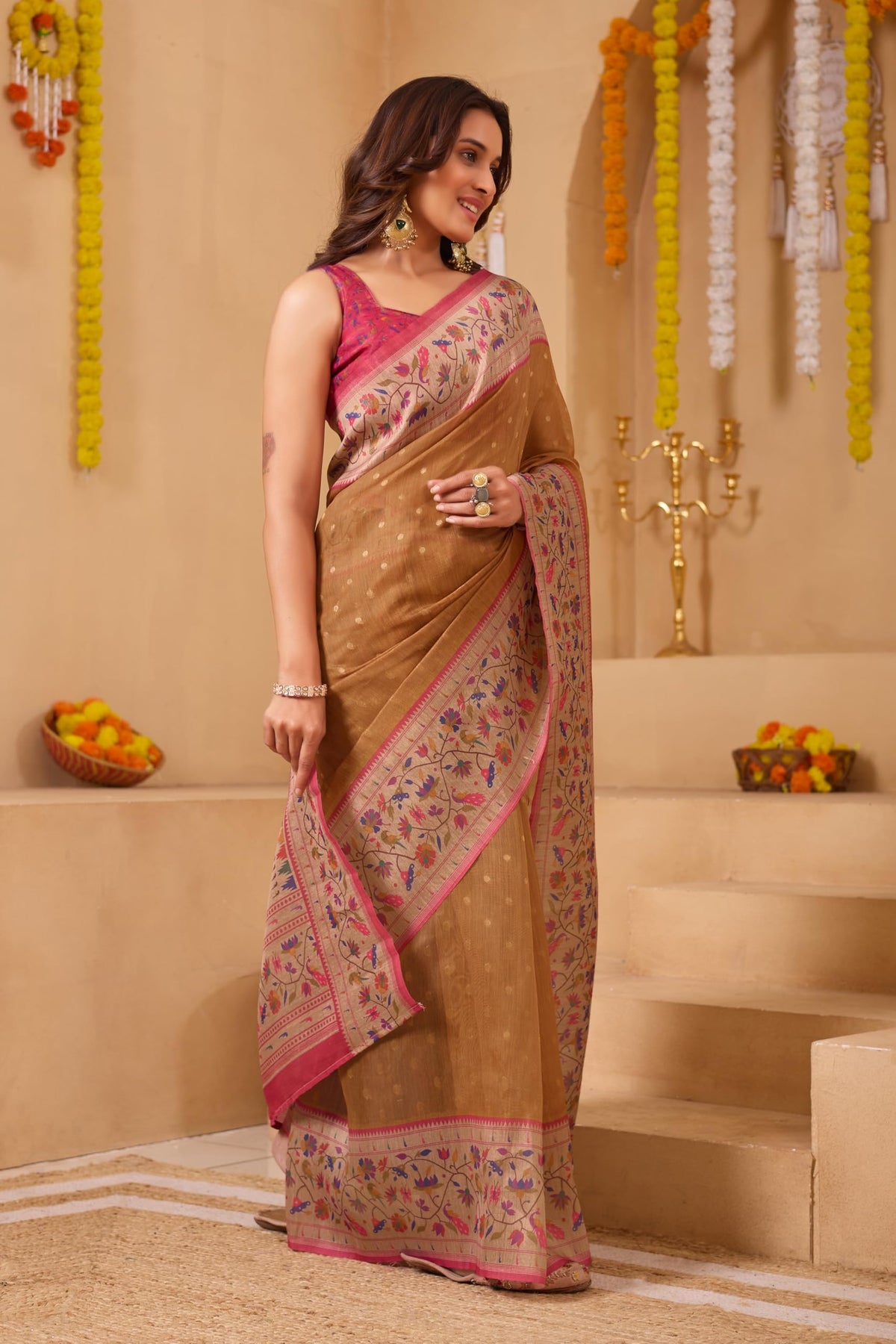 Vasthrlay Traditional Saree in Pink with refined ethnic ethnic appeal