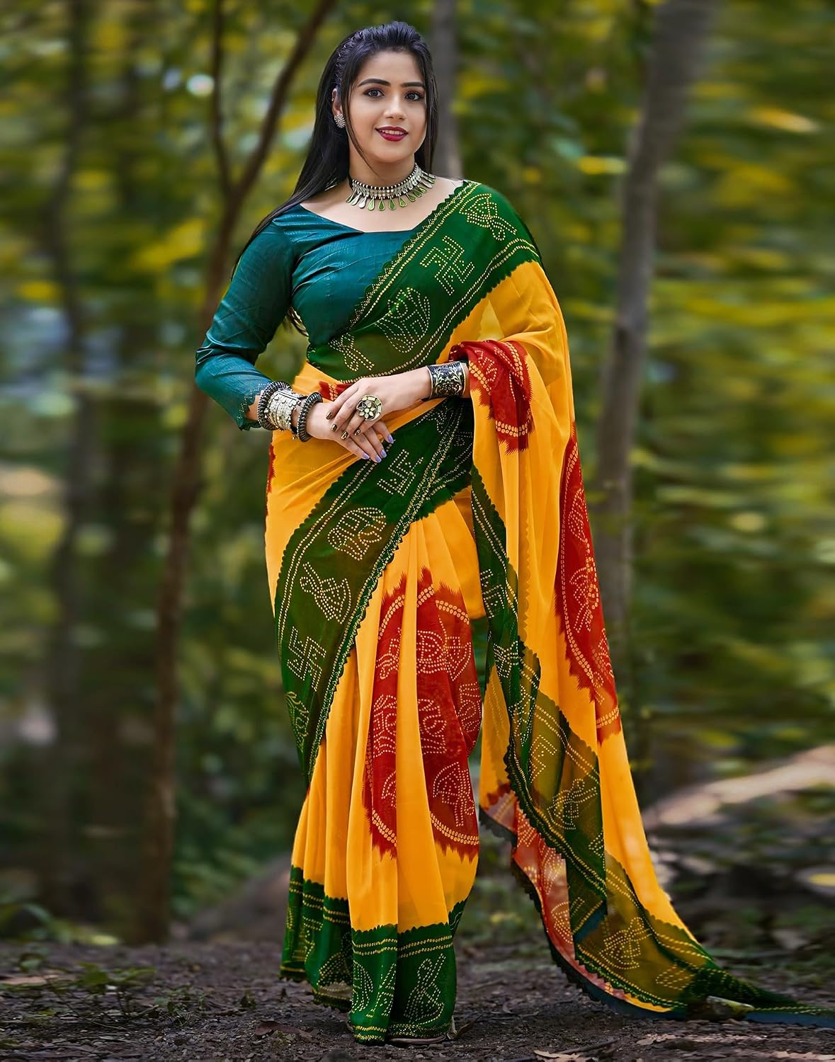 Vasthrlay Printed saree design in Yellow traditional style