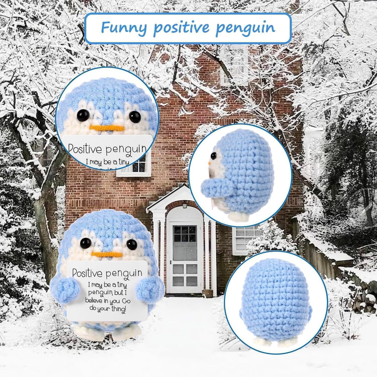 Handmade Crochet Penguin Toys Desk Decor with Positive Message Card - image 4