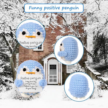 Handmade Crochet Penguin Toys Desk Decor with Positive Message Card - image 4