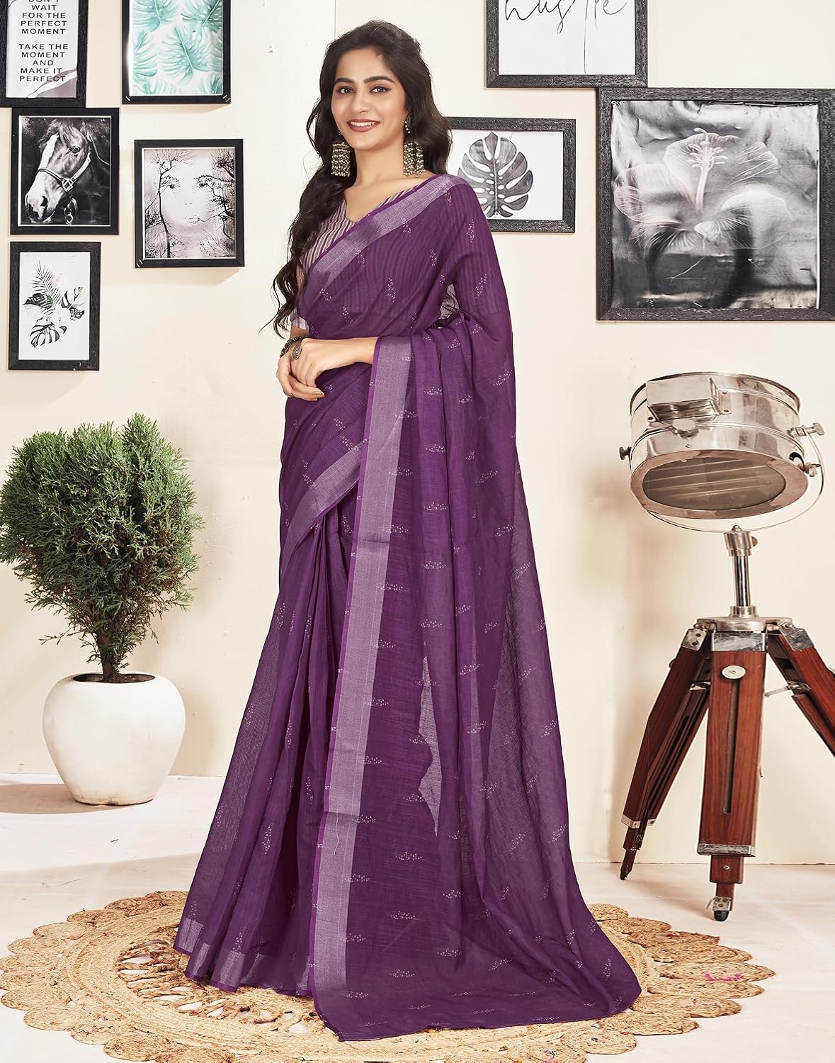 Vasthrlay Peach saree with Printed styling and ethnic look