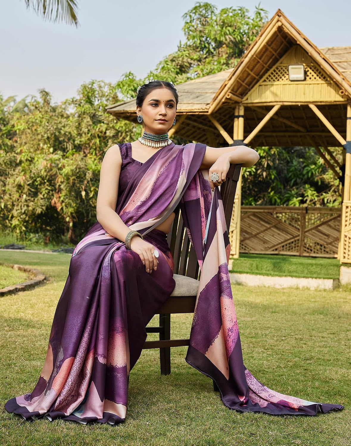 Vasthrlay Printed saree design in Maroon traditional style