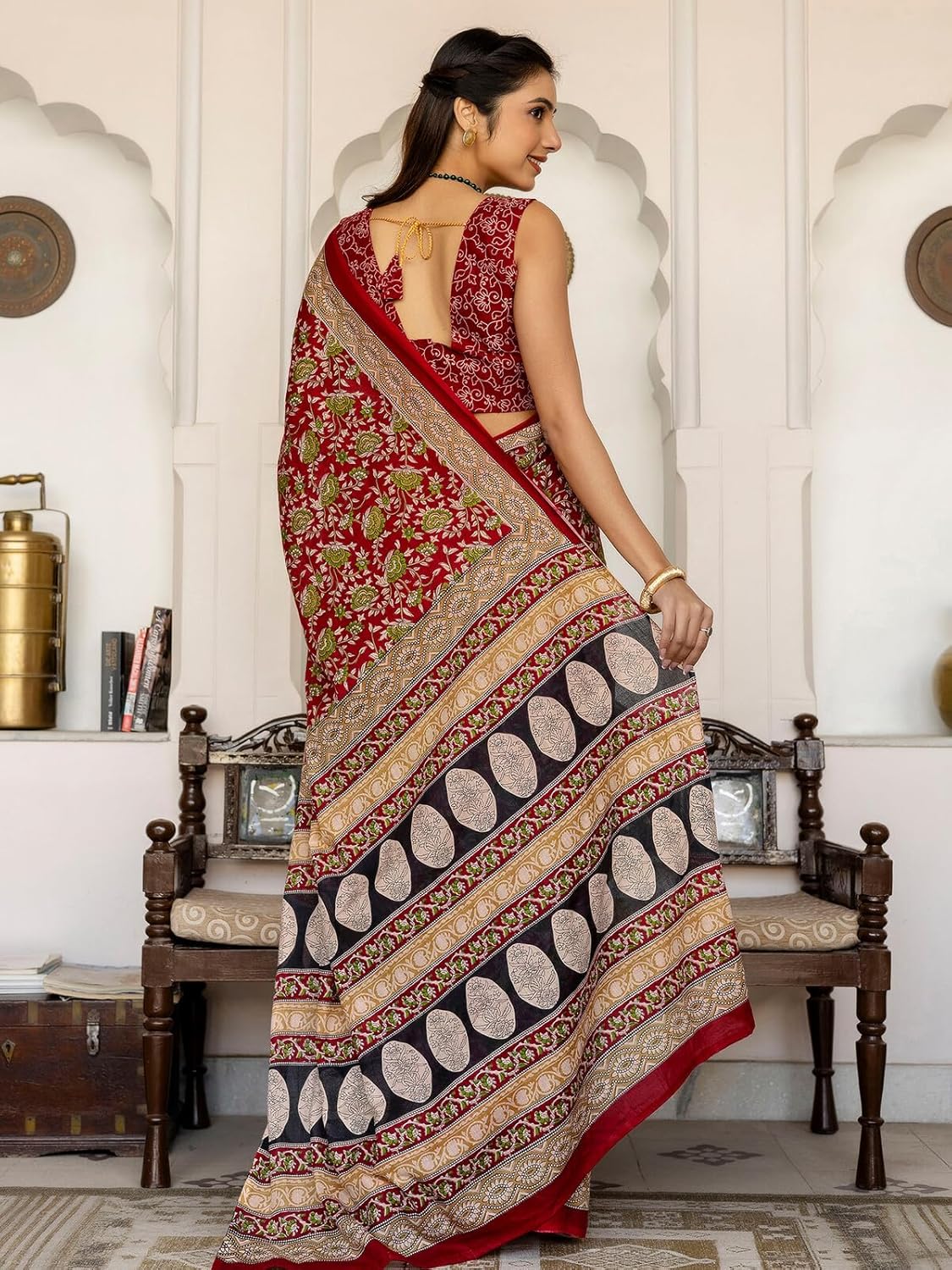 Vasthrlay Red Traditional Saree for wedding and party wear styling