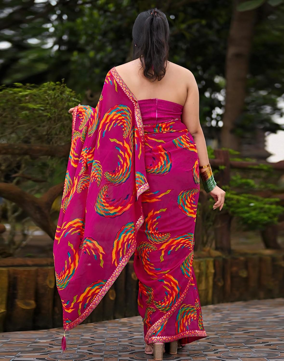 Vasthrlay Yellow Printed saree for ceremony and occasion wear