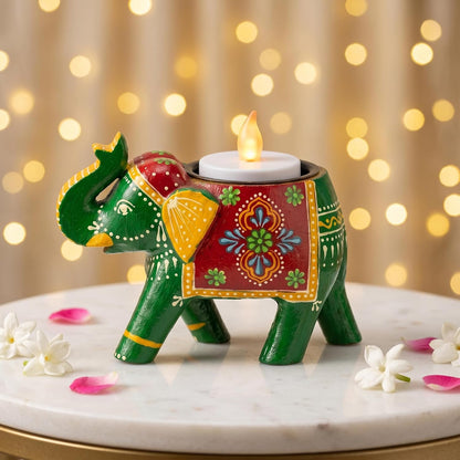 Jeevan Handicraft Wooden Elephant Tealight Candle Holder
