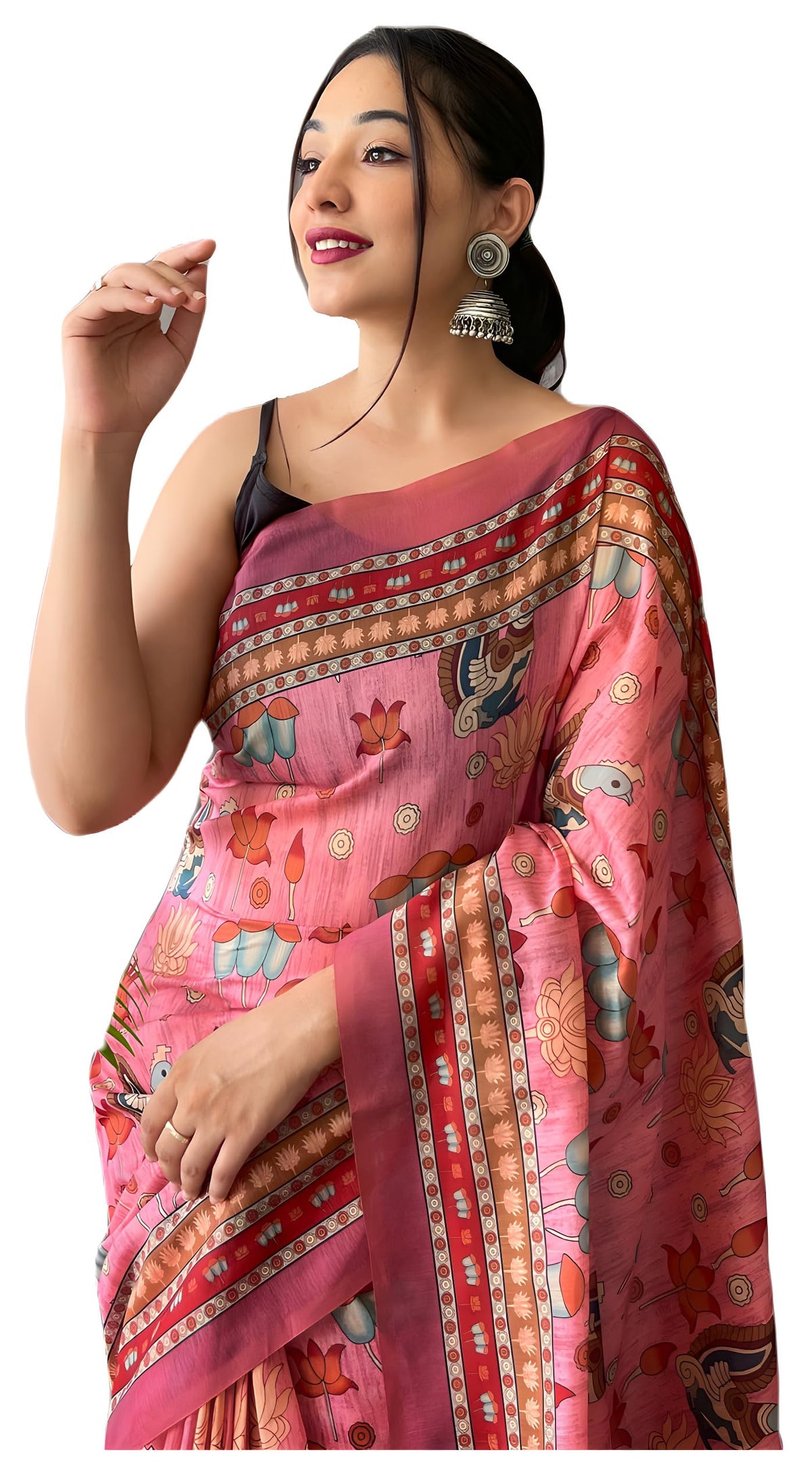 Vasthrlay Pink Ethnic Printed Saree for festive ethnic occasions