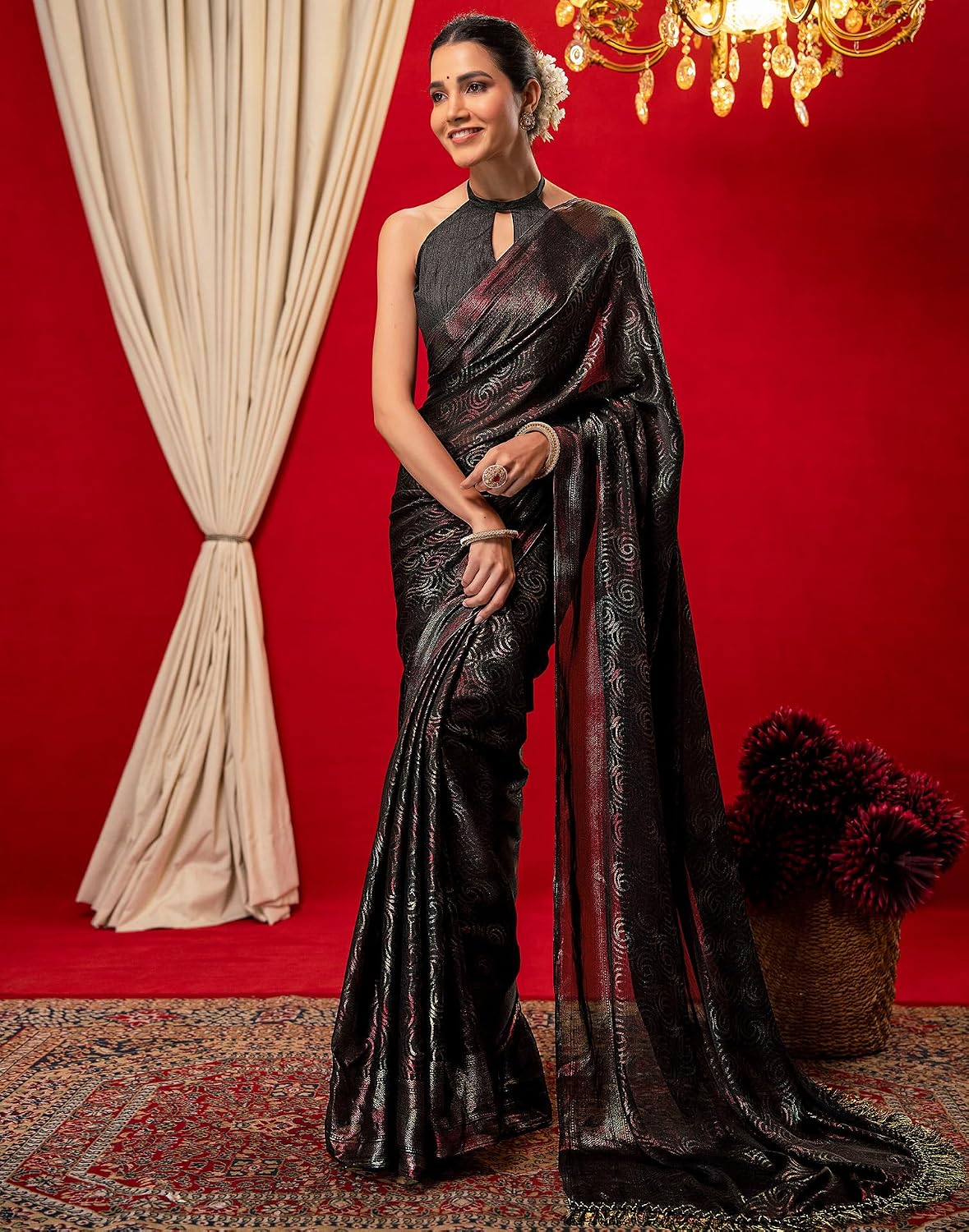 Vasthrlay Black Printed saree for ceremony and occasion wear