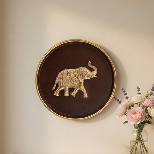 Behoma Elephant Metal Wall Plate Coffee Brown and Gold 8.4 Inch