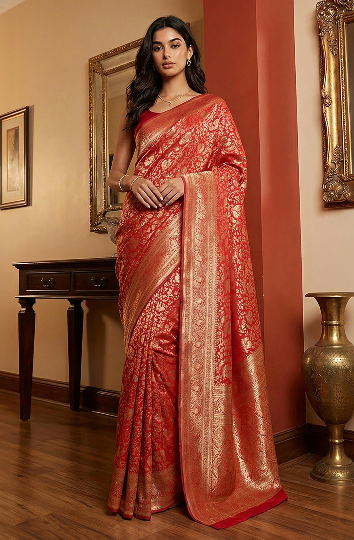 Vasthrlay Jacquard Classic Saree with decorative floral design
