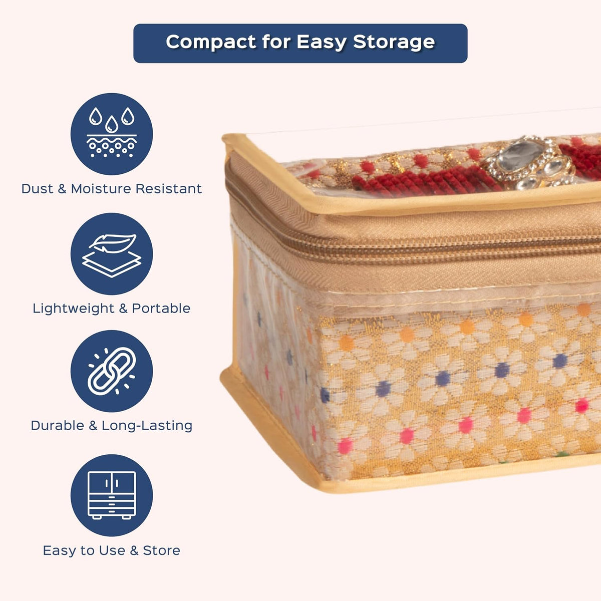 HomeStrap Brocade Single Rod Bangle Box with Transparent Top and Zip
