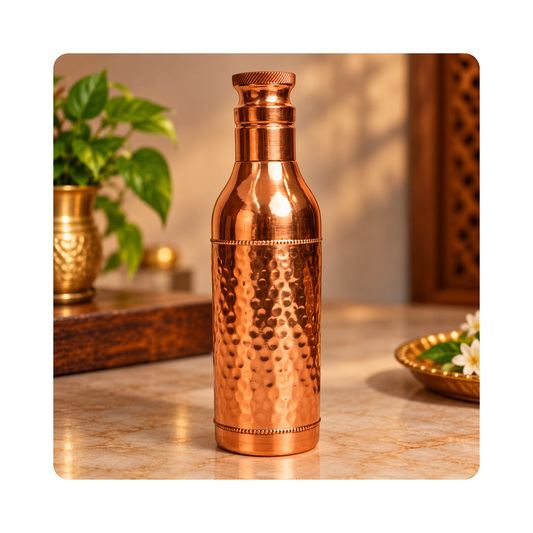 Mahita Collections Hammered Copper Bottle with Curved Neck Design
