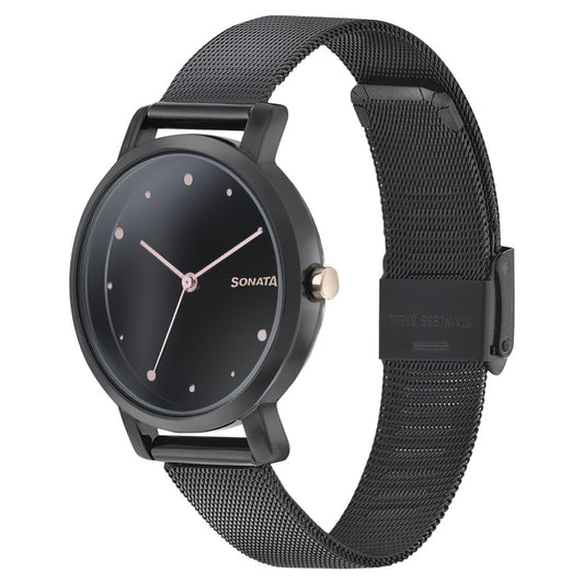Sonata Onyx Black Dial Women Watch With Stainless Steel Strap Style NT8164KM01 image 2