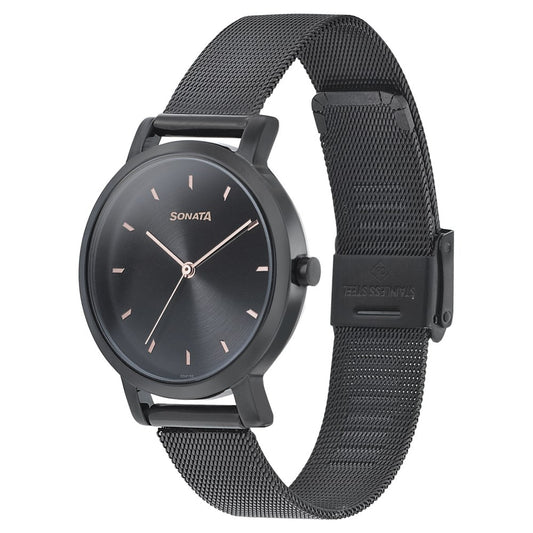 Sonata Onyx Black Dial Women Watch With Stainless Steel Strap Style NT8164NM02 image 2