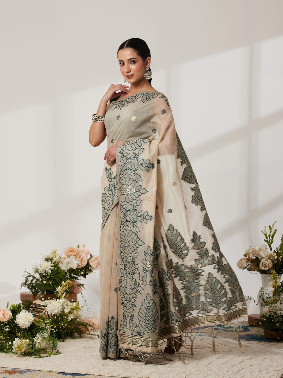 Vasthrlay Cotton Classic Saree with decorative traditional design