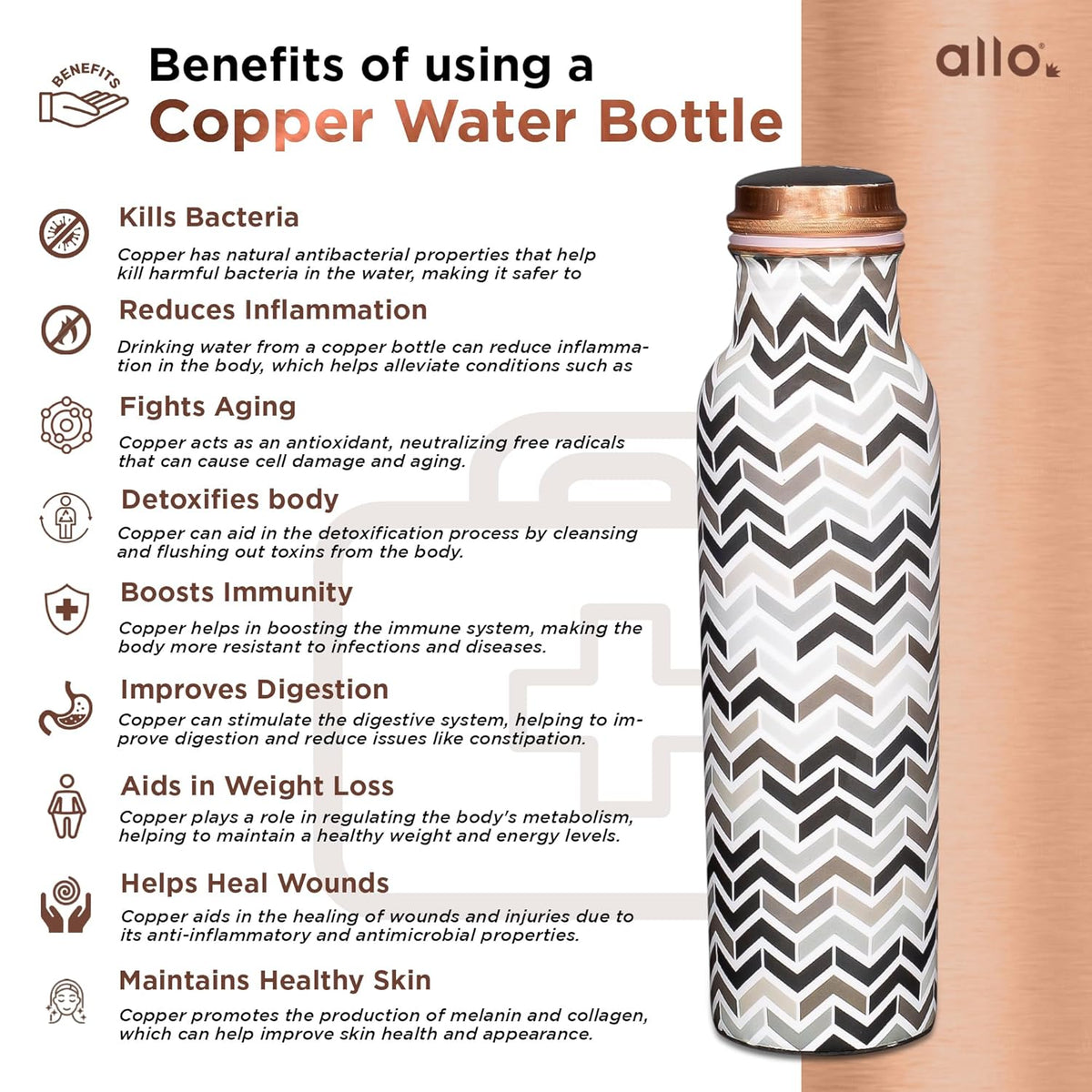 Pure Copper Water Bottle 1 Litre Leak Proof