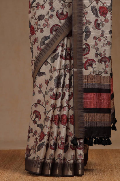 Vasthrlay Floral Saree in Cream with refined ethnic appeal