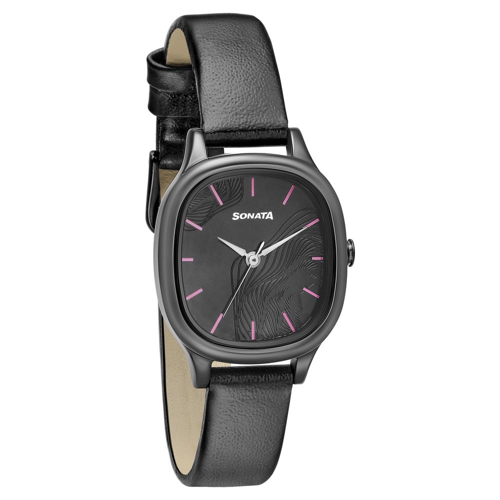 Sonata Linnea Black Dial Women Watch With Leather Strap Style NU8173NL01 image 1