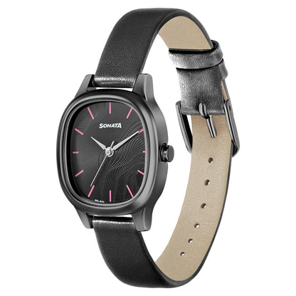 Sonata Linnea Black Dial Women Watch With Leather Strap Style NU8173NL01 image 2