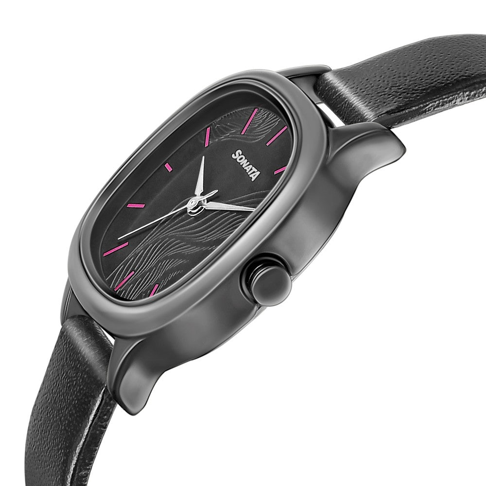 Sonata Linnea Black Dial Women Watch With Leather Strap Style NU8173NL01 image 3