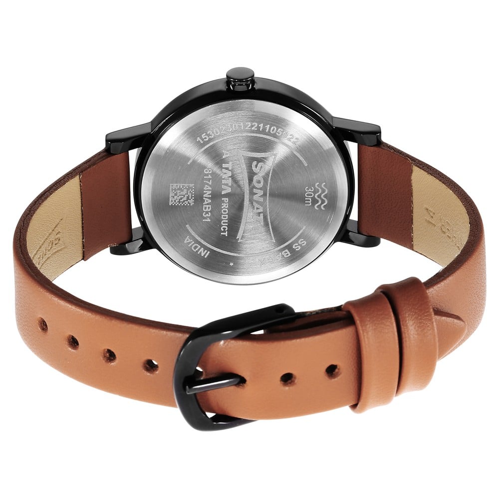 Sonata Essentials Black Dial Leather Strap Watch for Women image 4