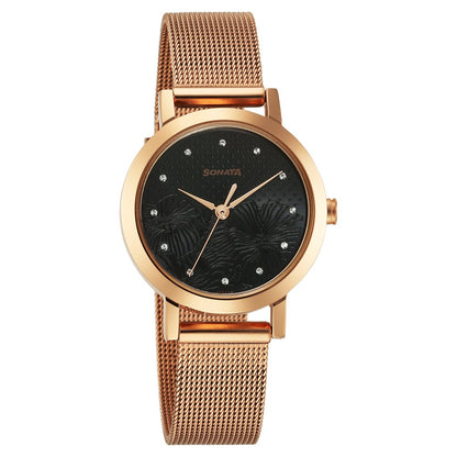 Sonata Quartz Analog Black Stainless Steel Strap for Women Style NU8174WM05 image 1