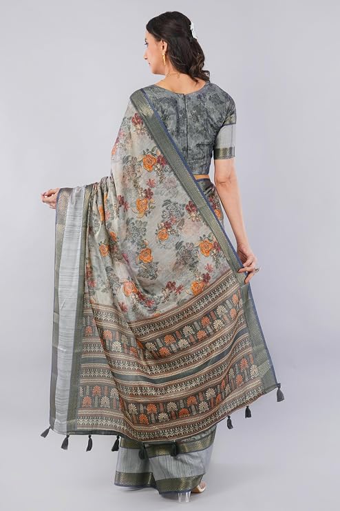 Vasthrlay Womens Grey1 Polyester Saree With Unstitched Blouse Piece