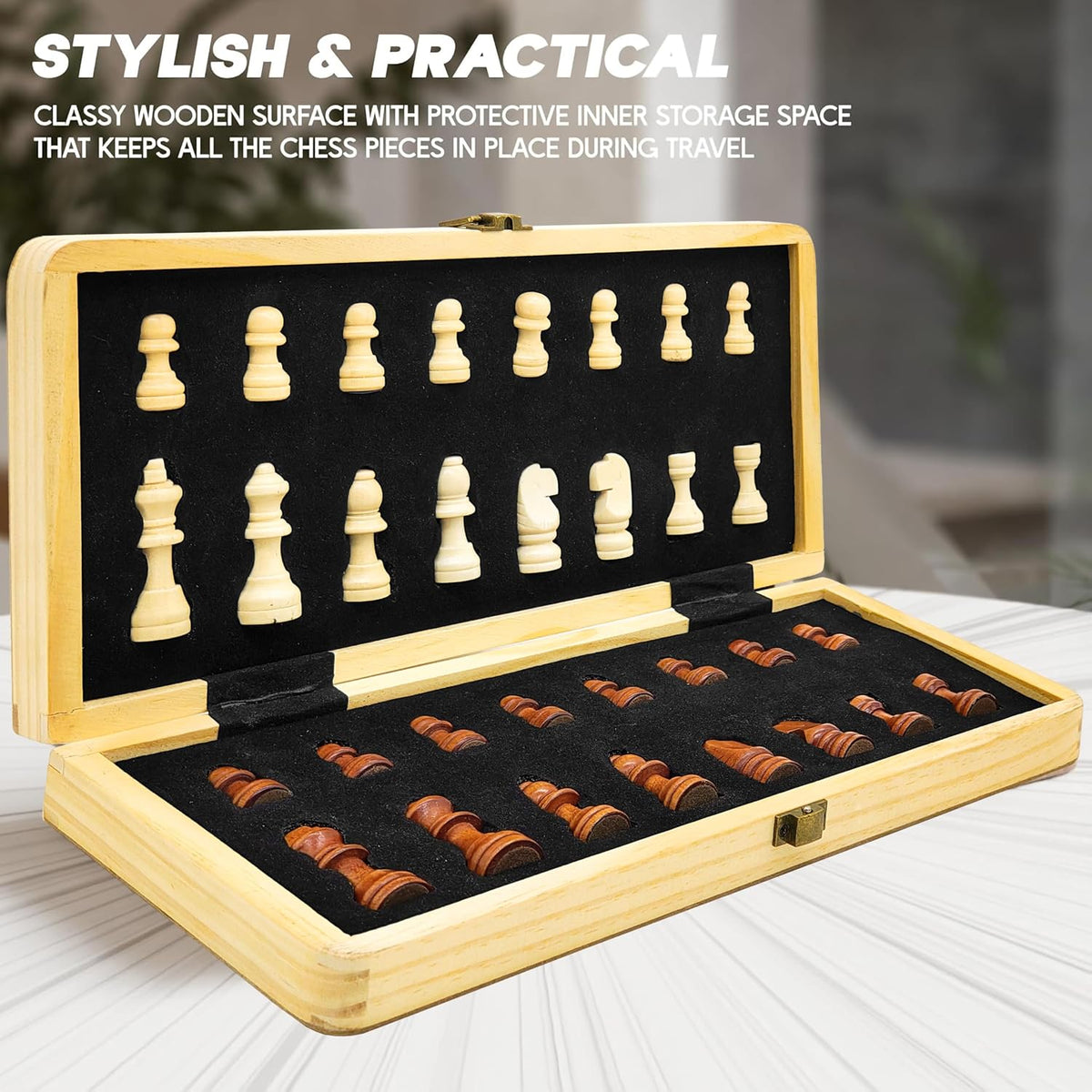 VGRASSP Foldable Wooden Magnetic Chess Board Set 12 Inch