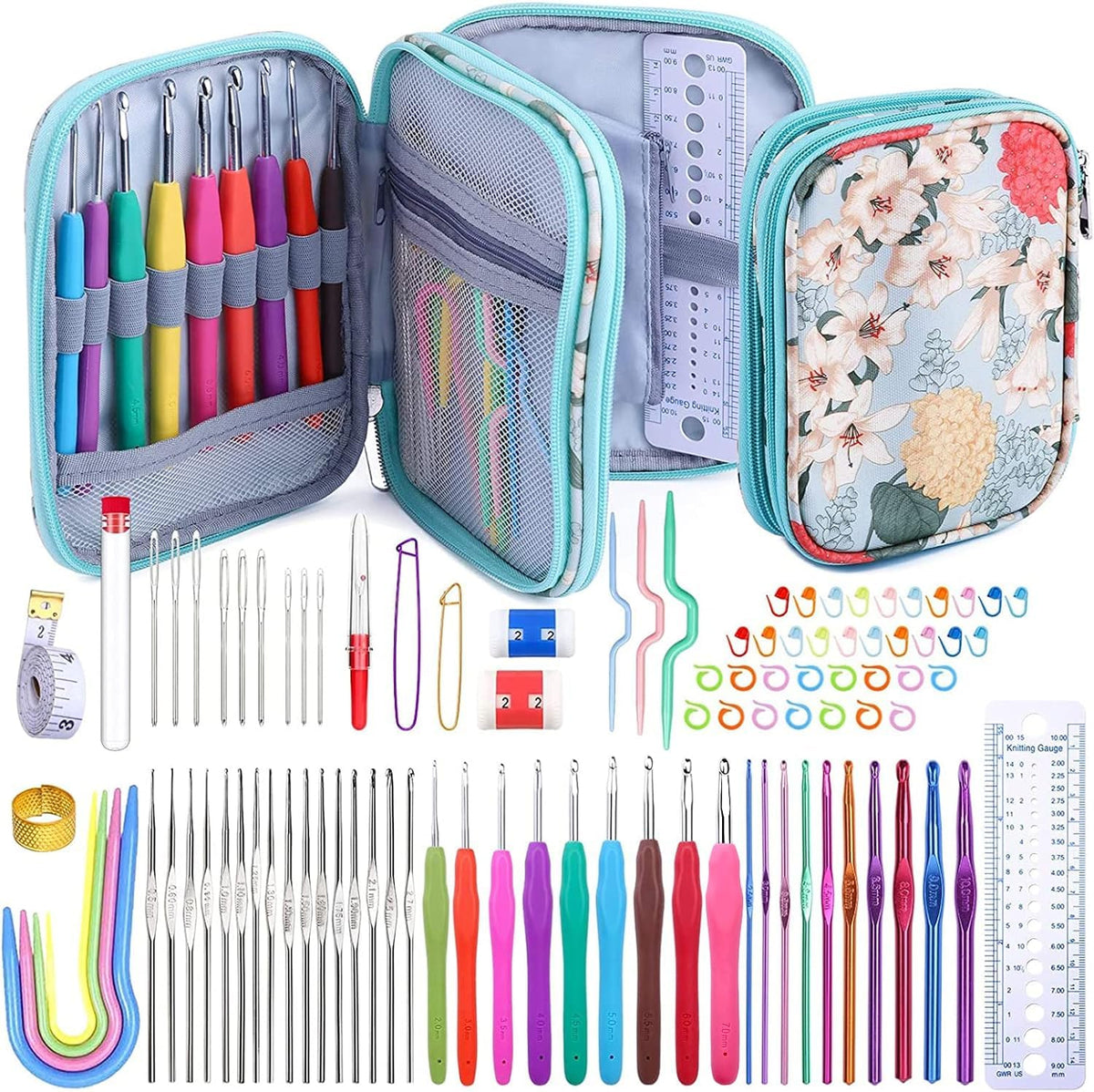 96 Pack Crochet Hook Set, Ergonomic Knitting Needle Yarn Weaving Kit with Storage Case - image 1