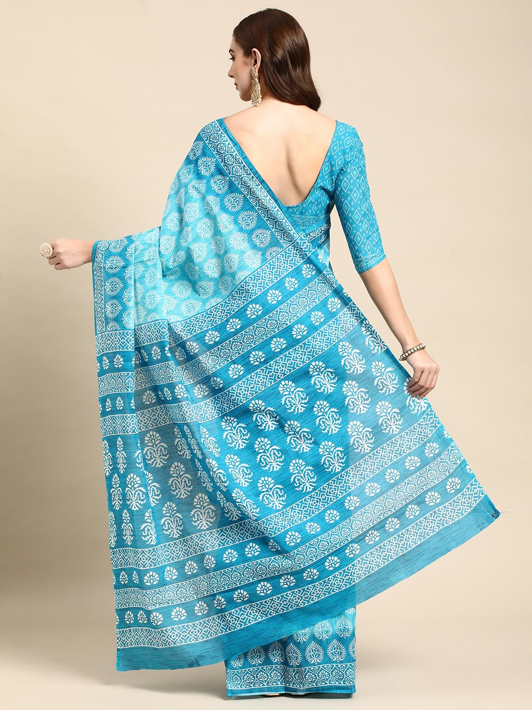 Vasthrlay Blue Saree with elegant cotton and printed styling