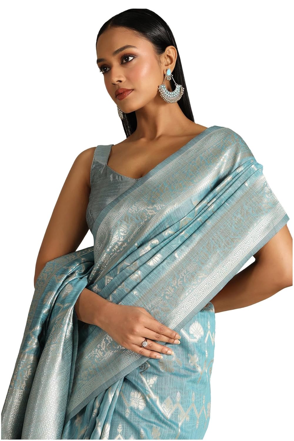 Vasthrlay Turquoise Tussar Traditional Saree for festive ethnic occasions