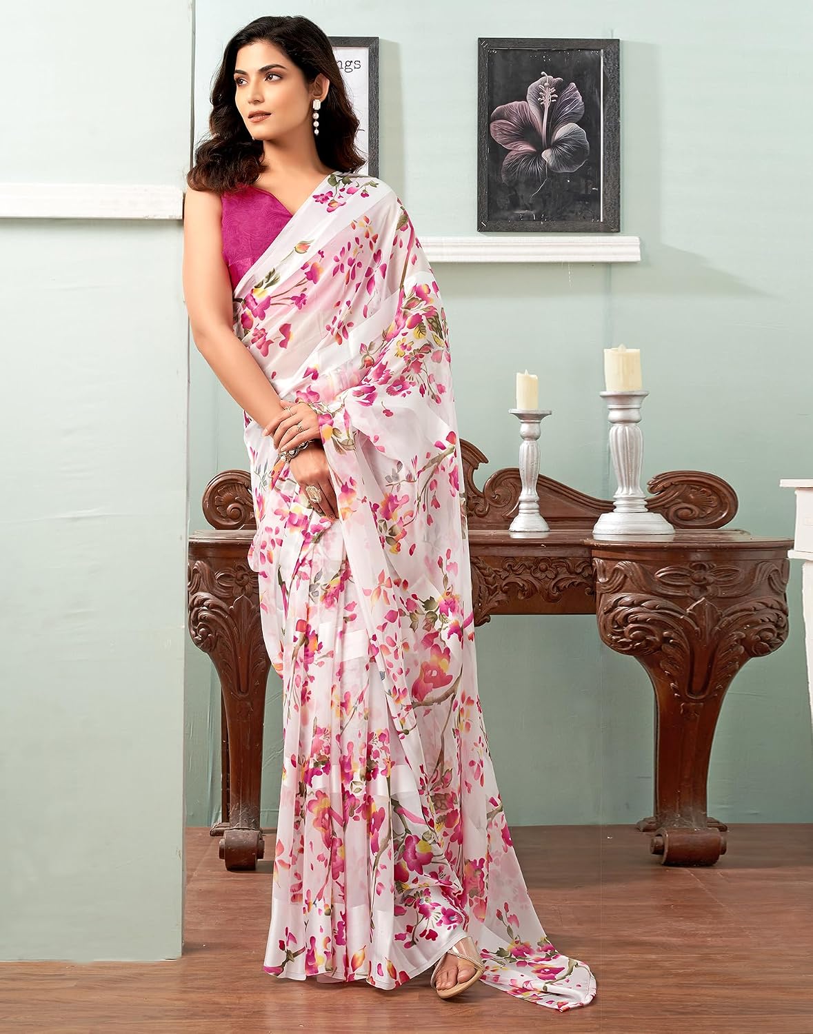 Vasthrlay Georgette saree in Black colour for festive occasions