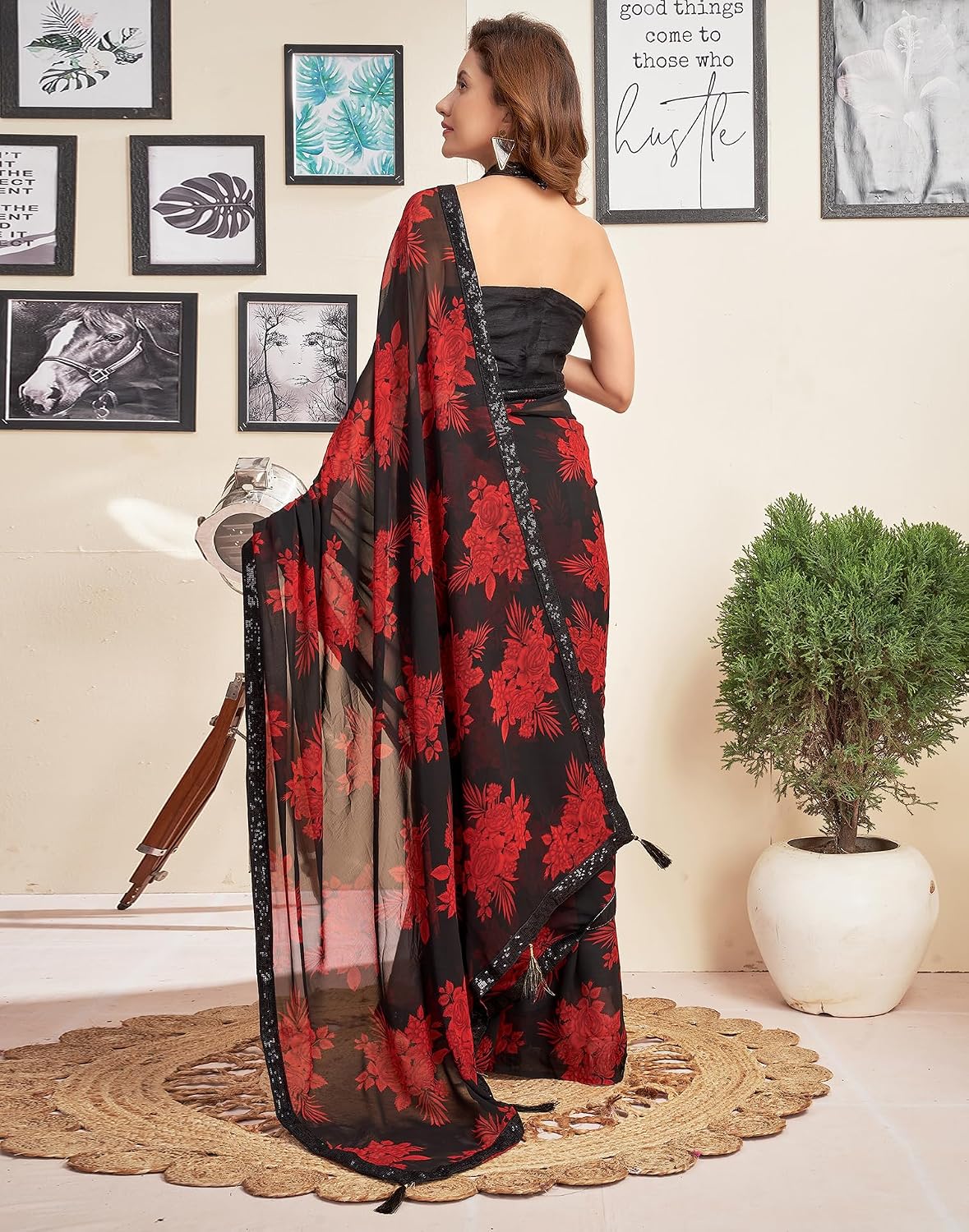 Vasthrlay Black Sequence saree for ceremony and occasion wear