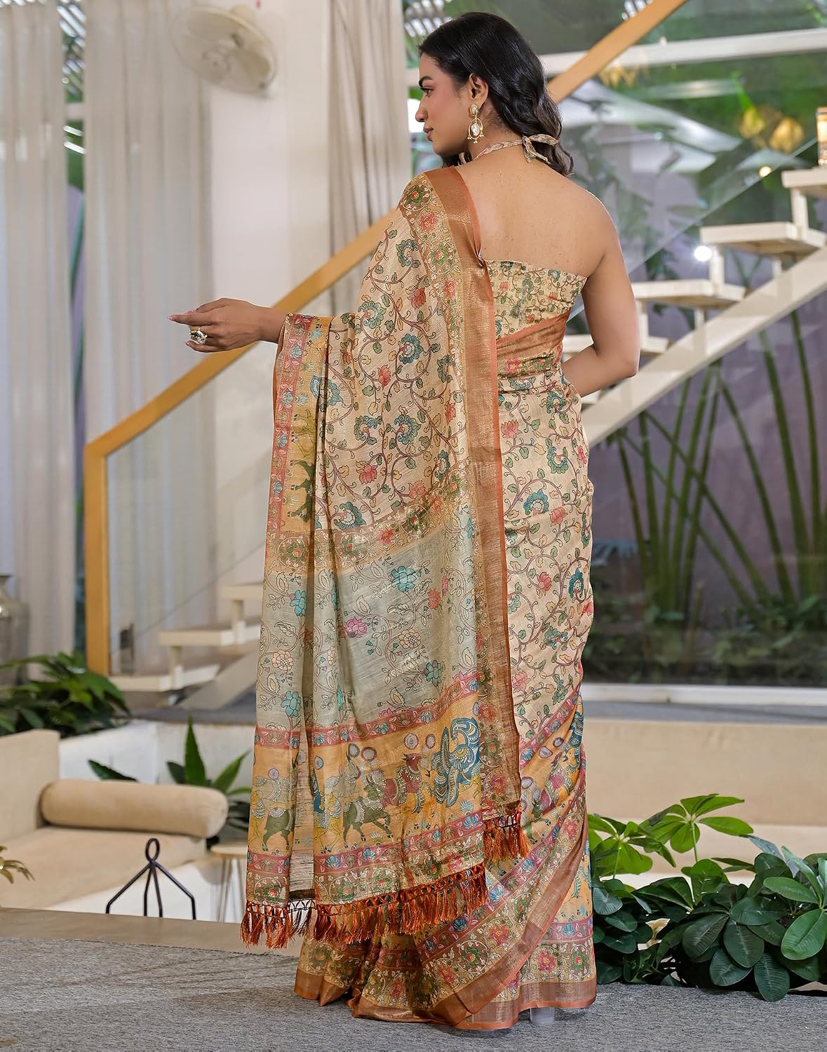 Vasthrlay Printed saree design in Beige traditional style