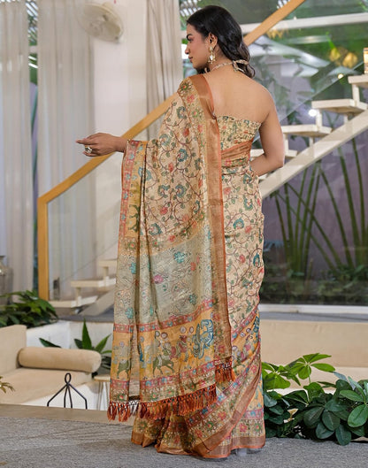 Vasthrlay Printed saree design in Beige traditional style
