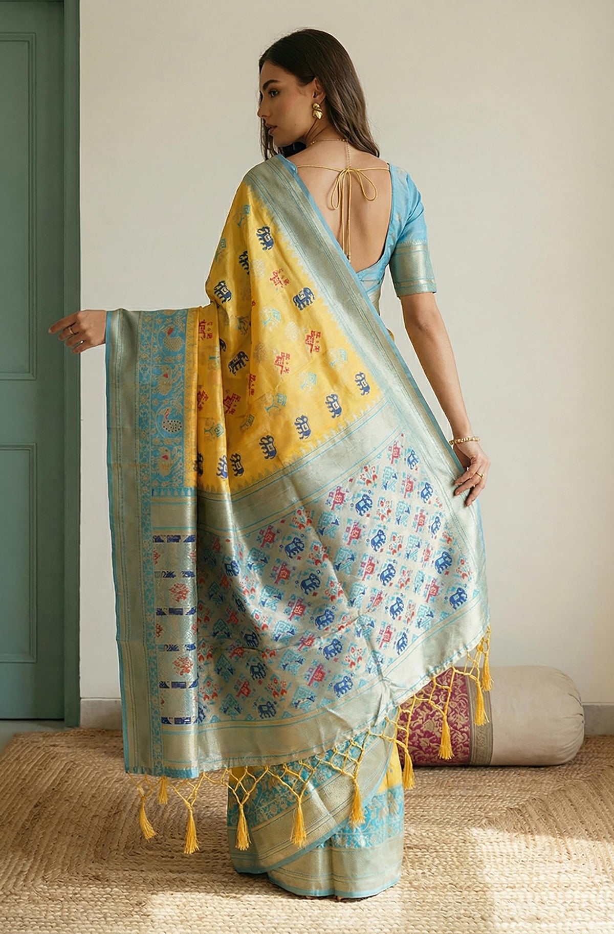 Vasthrlay Yellow Traditional Saree for wedding and party wear styling