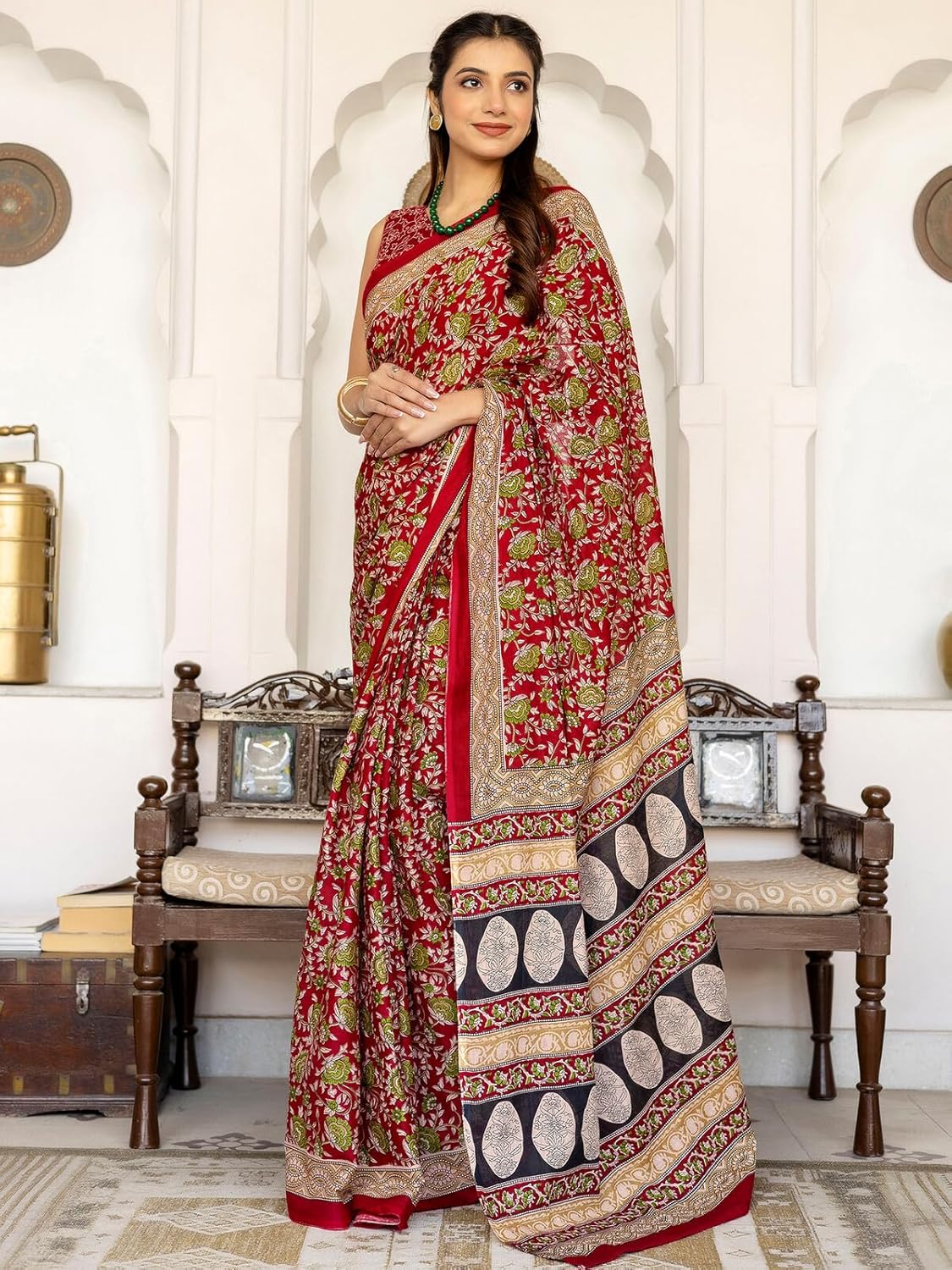 Vasthrlay Red Printed Saree with elegant ethnic styling