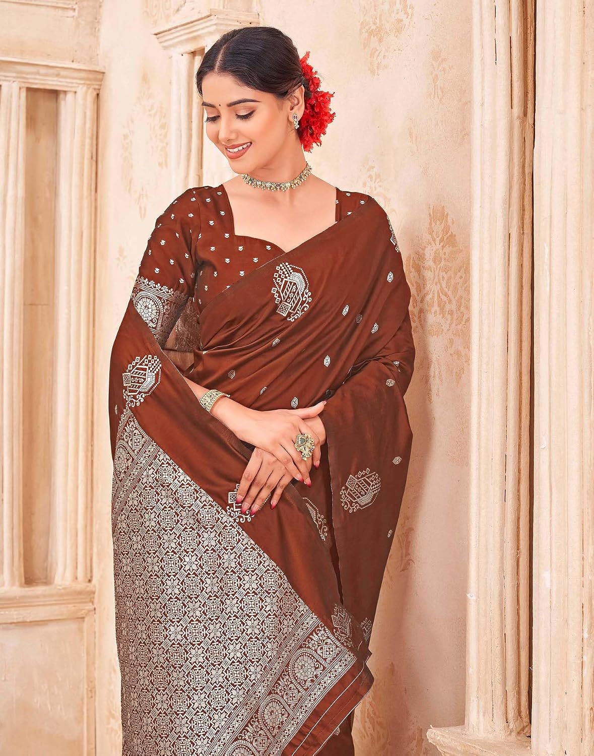 Vasthrlay Mustard Jacquard saree for ceremony and occasion wear