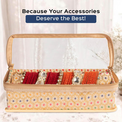 HomeStrap Brocade Single Rod Bangle Box with Transparent Top and Zip