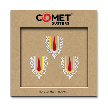 Comet Busters Krishna Ji Tilak Bindis 20 mm Gold Red and White 3 Bindis
