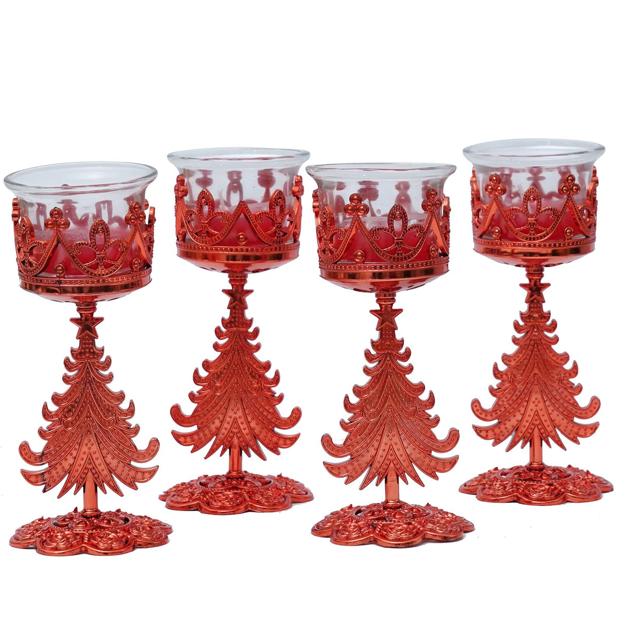 TIED RIBBONS Set of 4 Christmas Candle Holder