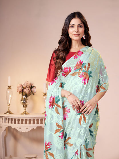 Vasthrlay Traditional Saree in Beige with refined georgette ethnic appeal
