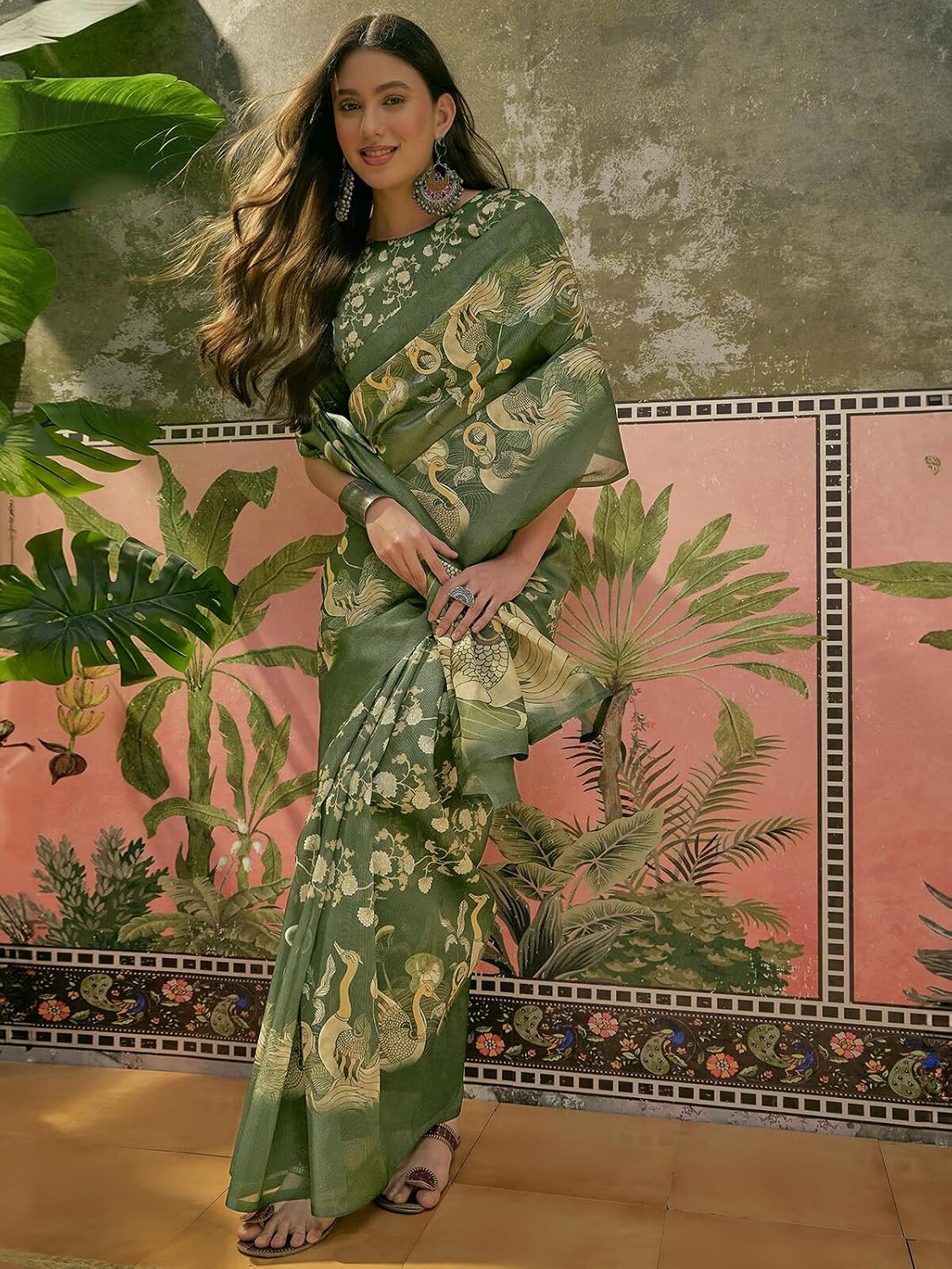 Vasthrlay ethnic saree in Lime Green colour for festive occasions