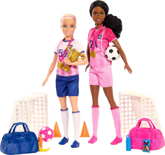 Barbie Careers Soccer Player Playset with 2 Fashion Dolls and 15 Accessories