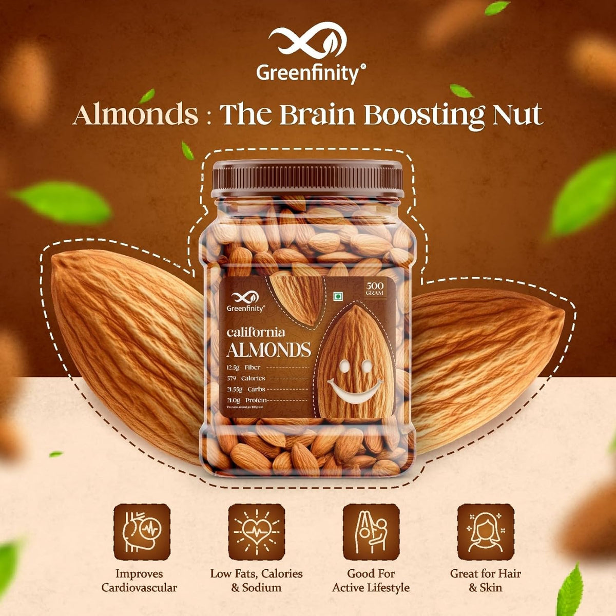GreenFinity Premium Almonds & Cashews Combo 1Kg