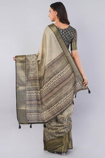 Vasthrlay Womens Grey Polyester Saree With Unstitched Blouse Piece