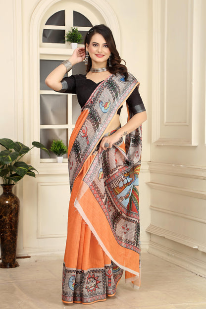 Vasthrlay Traditional Saree in Orange with refined ethnic ethnic appeal