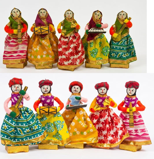Jeevan Handicraft Rajasthani Kathputli Musician Dolls Set of 10 11 cm