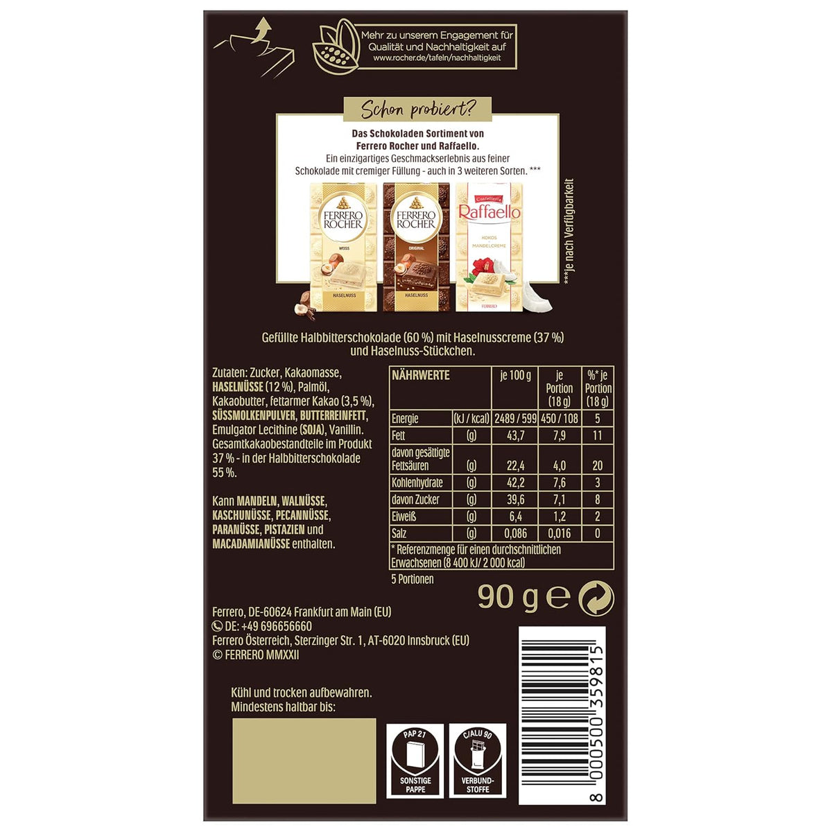 Ferrero Rocher Chocolate Bar dark chocolate